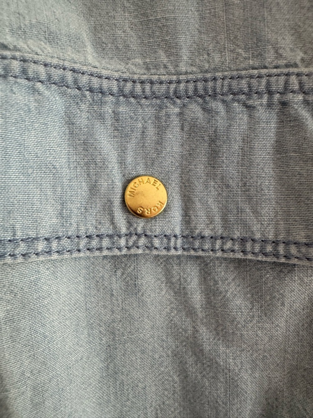 MICHAEL Michael Kors Light Blue Chambray Maxi Shirt Dress with Belted Waist - Picture 5 of 9